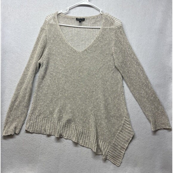 Eileen Fisher Sweaters - EILEEN FISHER Women's Long Sleeve V-neck Asymmetrical Linen knit Top Large Beige